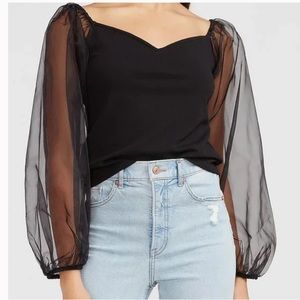 Express Sheer Puff Sleeve Top